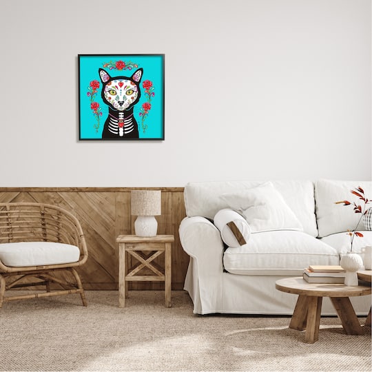 Stupell Industries Day of Dead Cat Portrait Framed Giclee Art